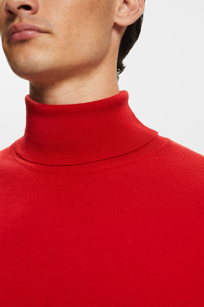 Sweter z półgolfem z wełny merynosowej, DARK RED, detail image number 3