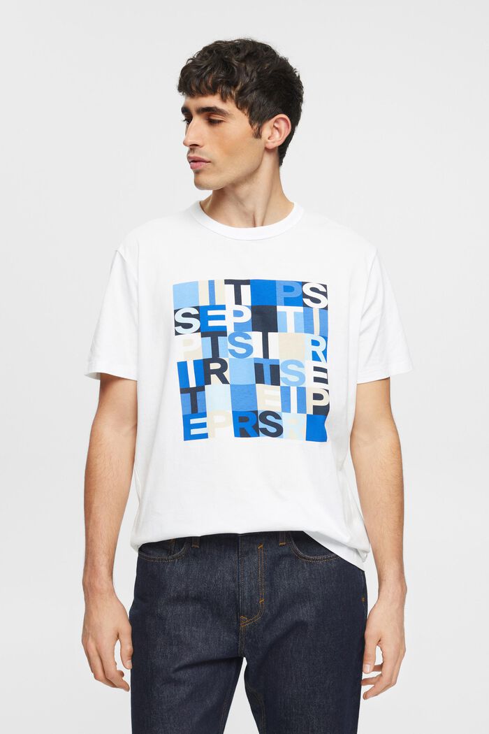 T-shirt z nadrukowanym logo, bawełna ekologiczna, WHITE, detail image number 0