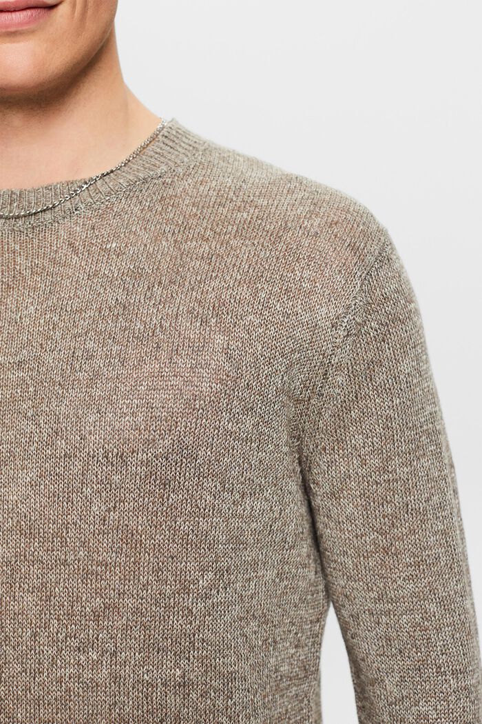 Lniany sweter z okrągłym dekoltem, LIGHT BROWN, detail image number 3