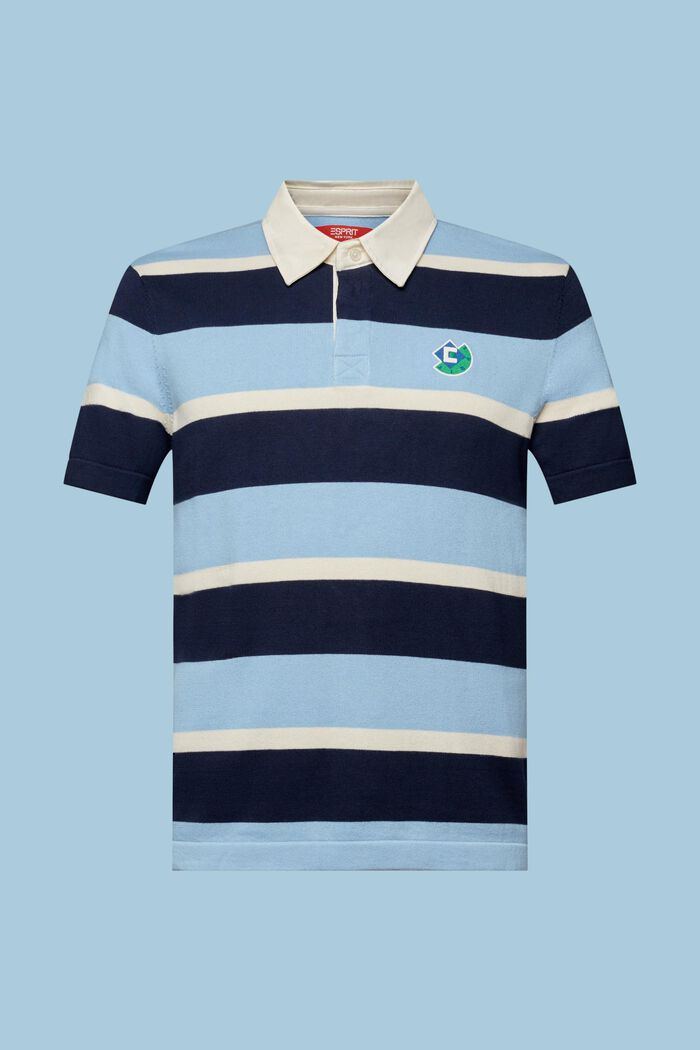 Bawełniana koszulka polo w paski z logo, BRIGHT BLUE, detail image number 6