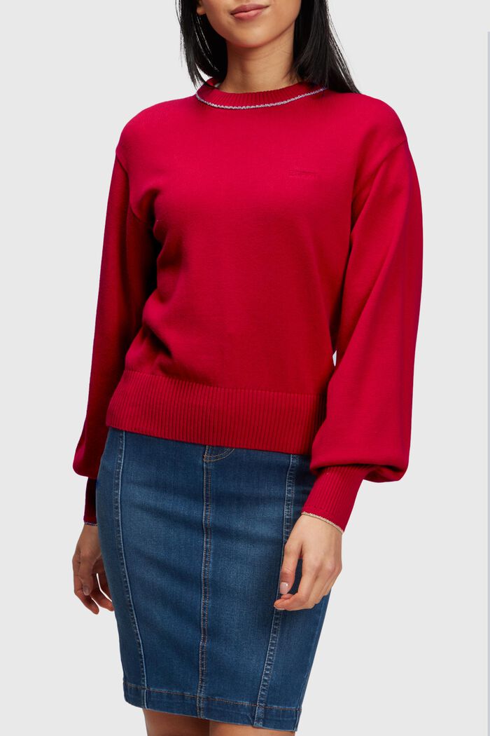 Sweter z bufiastymi rękawami z kaszmirem, RED, detail image number 0