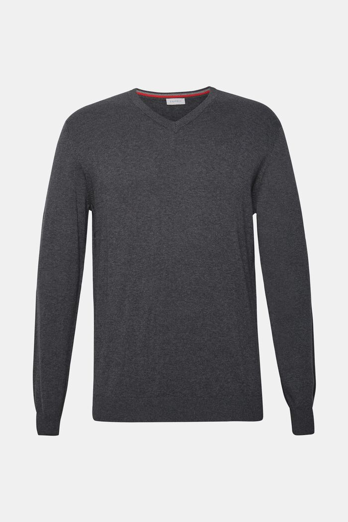 Sweter z dekoltem w serek, 100% bawełny, DARK GREY, detail image number 0