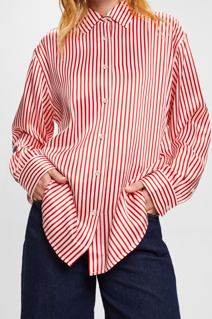 Koszula w paski z jedwabnej szarmezy, DARK RED, detail image number 1