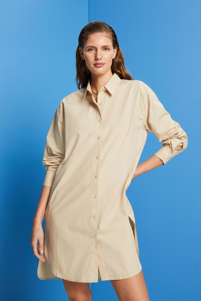 Koszulowa sukienka w paski, 100% bawełny, BEIGE, detail image number 0