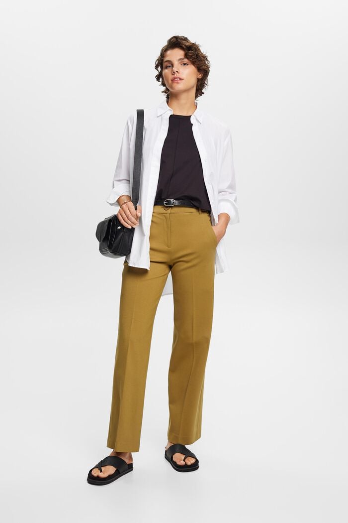 Spodnie o prostym fasonie, dżersej punto, OLIVE, detail image number 1