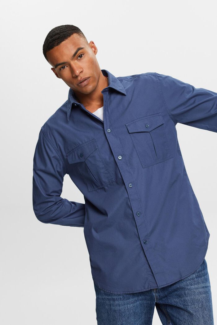 Koszula w stylu utility z bawełny, GREY BLUE, detail image number 0
