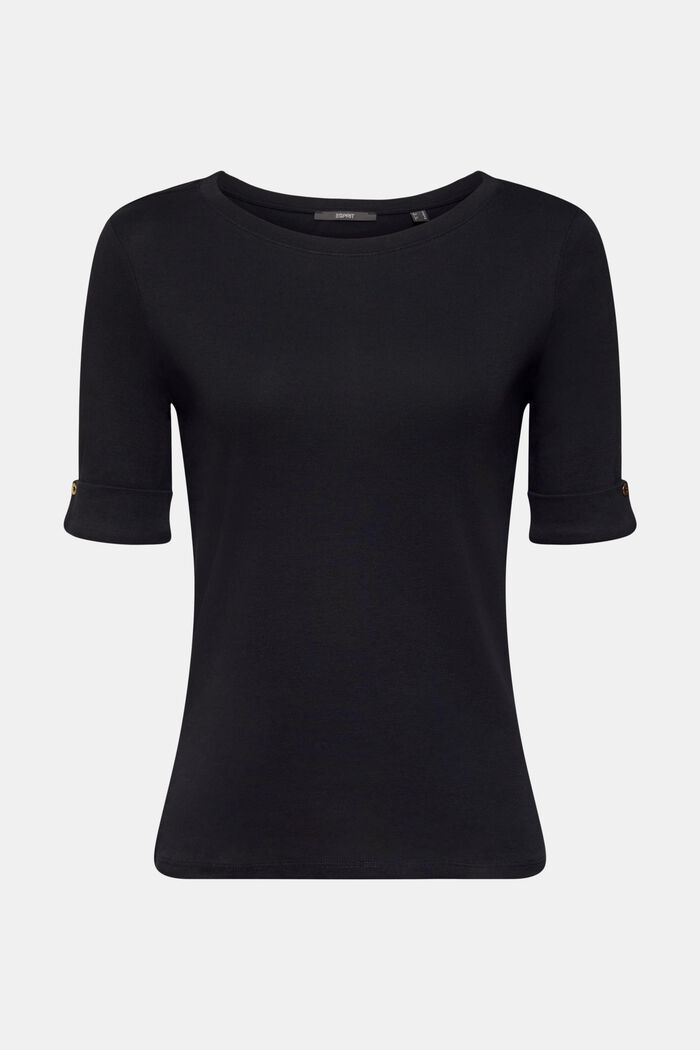 Bawełniany T-shirt z podwiniętymi rękawami, BLACK, detail image number 6