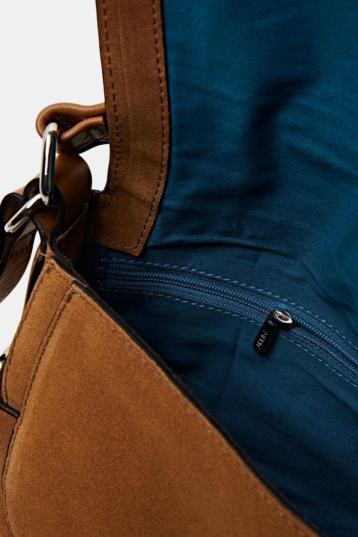 Zamszowa torebka typu saddle bag z ozdobnymi paskami, RUST BROWN, detail image number 3