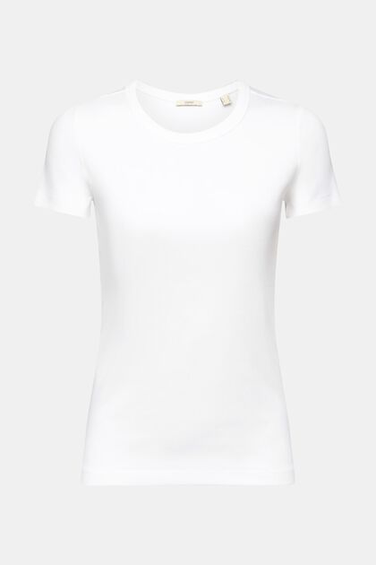 Prążkowany t-shirt z okrągłym dekoltem, WHITE, overview