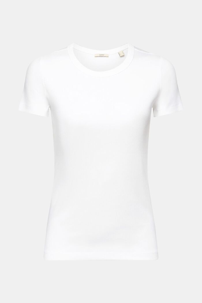 Prążkowany t-shirt z okrągłym dekoltem, WHITE, detail image number 6