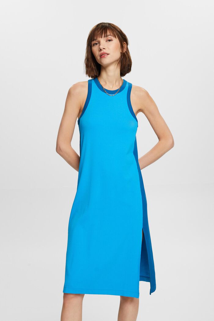 Sukienka midi z prążkowanego dżerseju, elastyczna bawełna, BLUE, detail image number 0