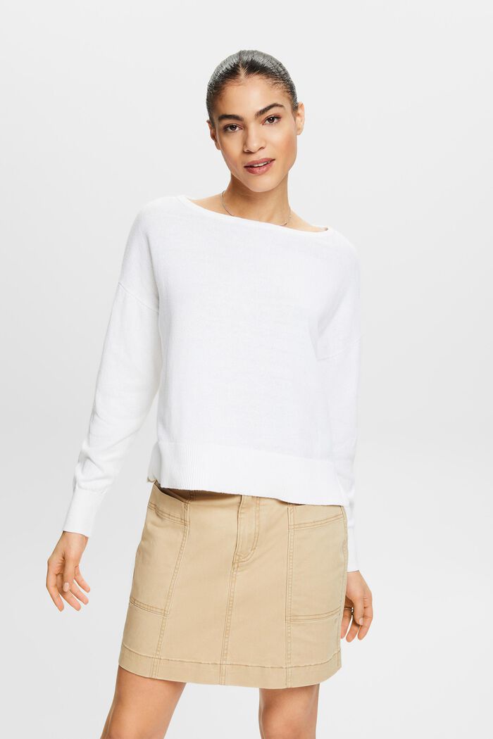 Sweter z bawełny i lnu, WHITE, detail image number 0
