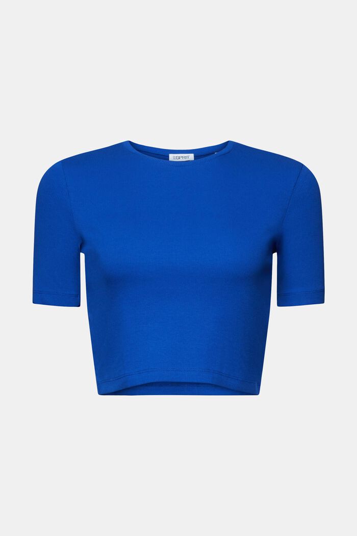 Skrócony T-shirt z prążkowanej bawełny, BRIGHT BLUE, detail image number 6
