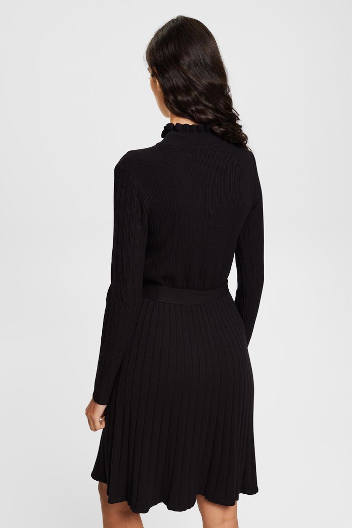 Dzianinowa sukienka z paskiem, LENZING™ ECOVERO™, BLACK, detail image number 3