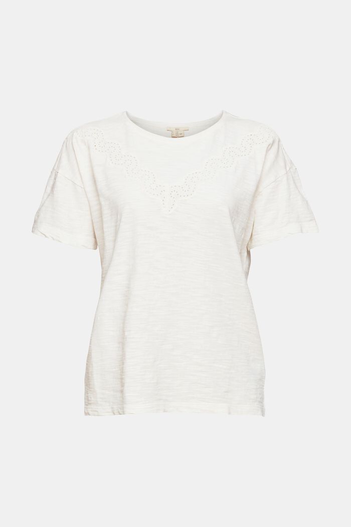 T-shirt z ażurową koronką, OFF WHITE, overview