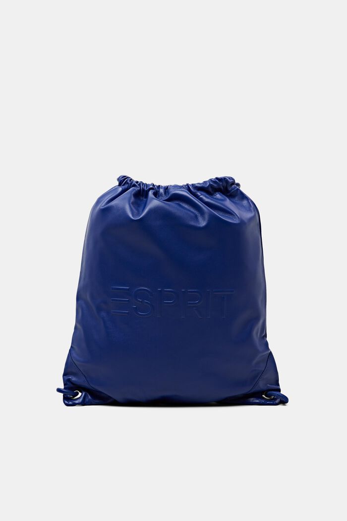 Plecak ze skóry ze sznurkiem ściągającym i logo, BRIGHT BLUE, detail image number 0