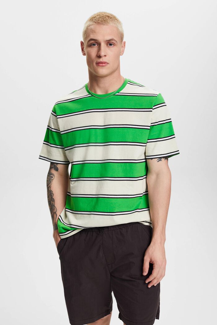 T-shirt w paski ze zrównoważonej bawełny, GREEN, detail image number 0