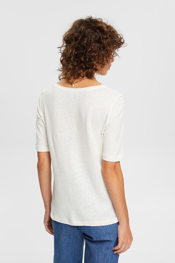 Z lnem: jednokolorowy T-shirt, OFF WHITE, detail image number 3