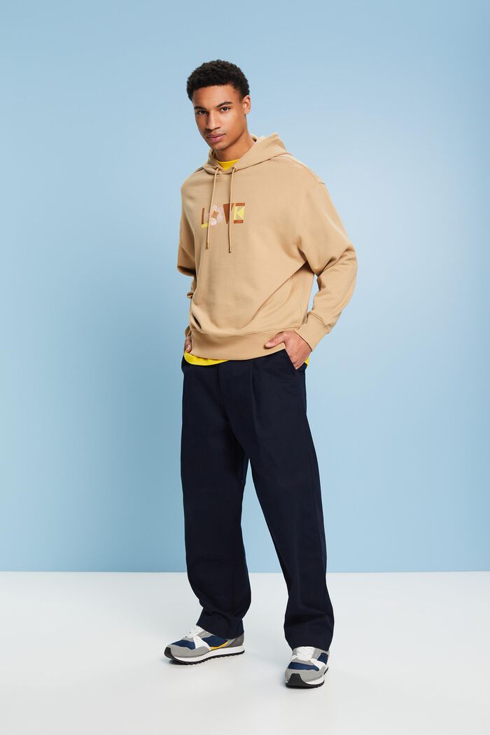 Bluza oversize z kapturem i nadrukiem, unisex, BEIGE, detail image number 1