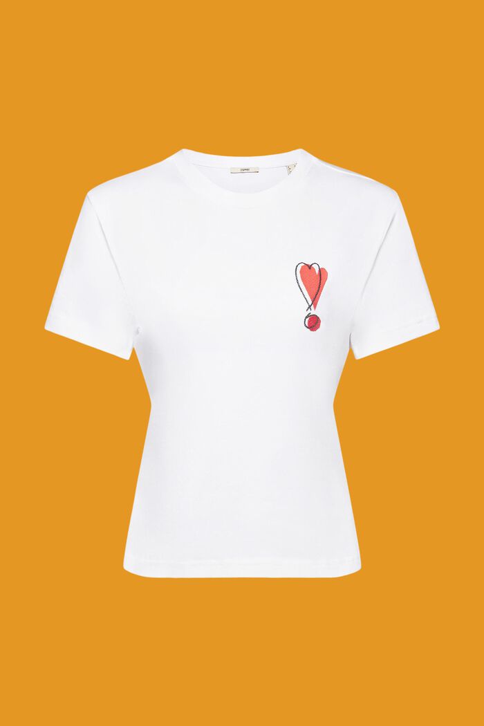 Bawełniany T-shirt z haftowanym sercem, WHITE, detail image number 5