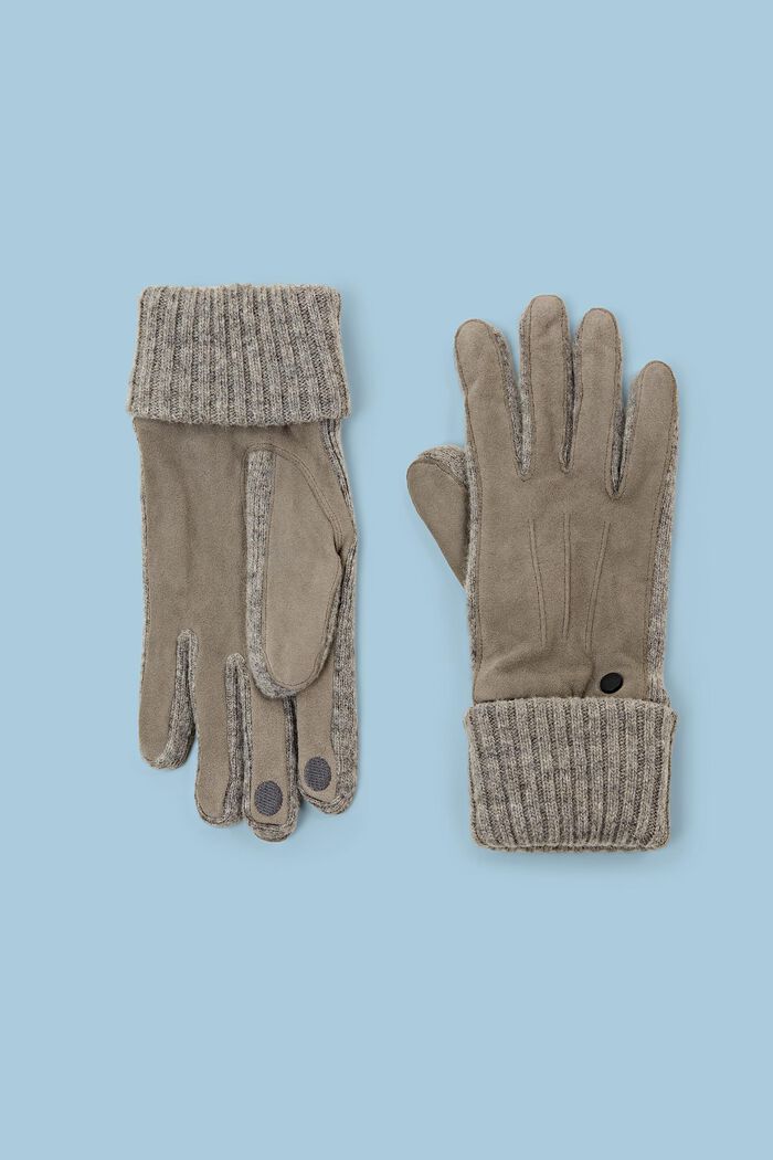 Rękawiczki z zamszu i dzianiny, GREY, detail image number 0