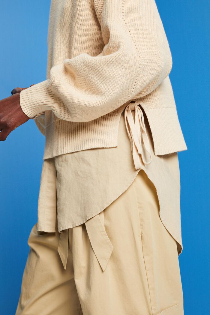 Sweter z koronkowym detalem z mieszanki z kaszmirem, SAND, detail image number 4
