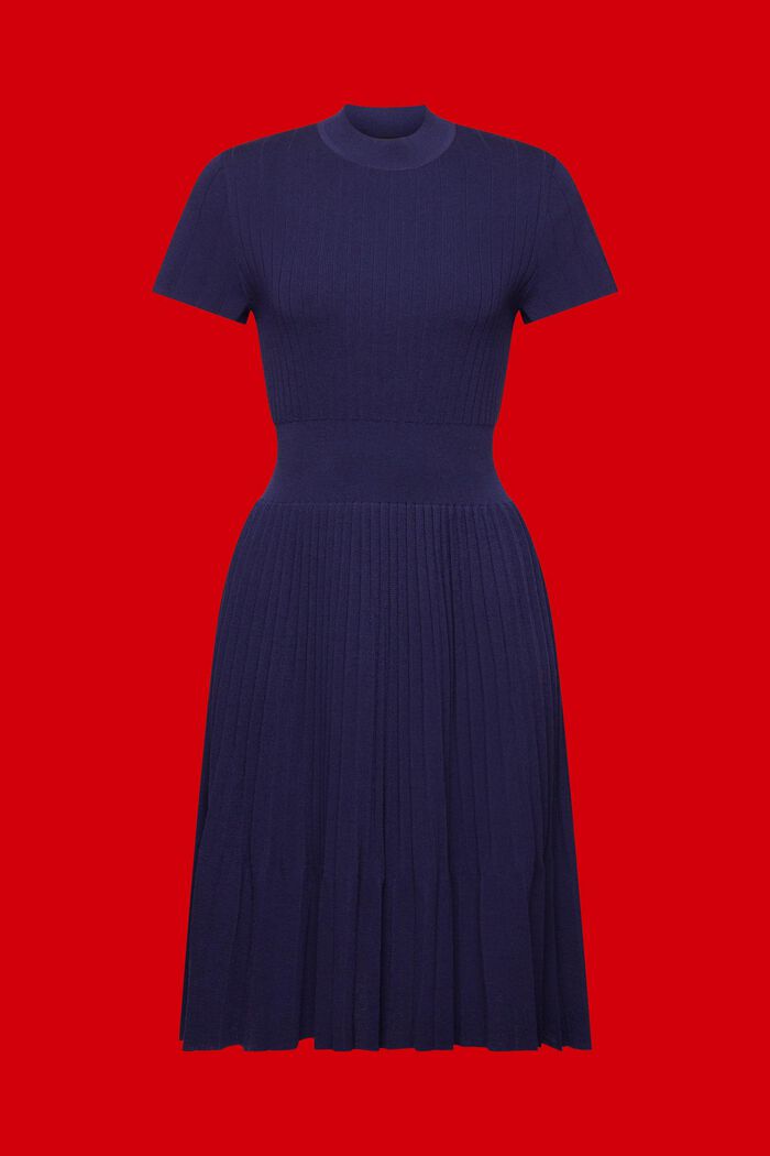 Plisowana sukienka midi z półgolfem i krótkim rękawem, DARK BLUE, detail image number 6