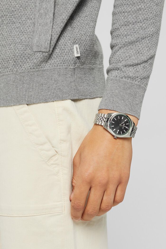 Zegarek ze stali szlachetnej z dzieloną bransoletką, SILVER, detail image number 2