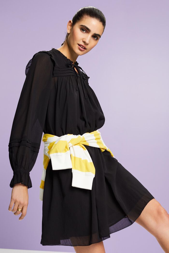Sukienka mini z szyfonowej krepy, BLACK, detail image number 0