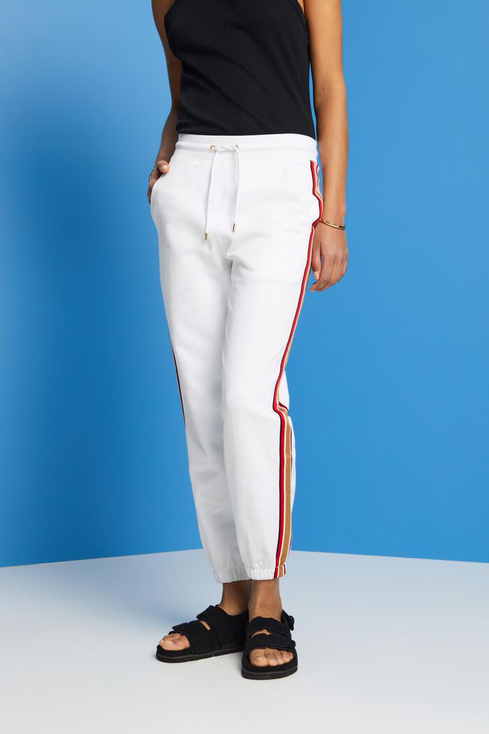 Bawełniane spodnie dresowe w paski, WHITE, detail image number 0