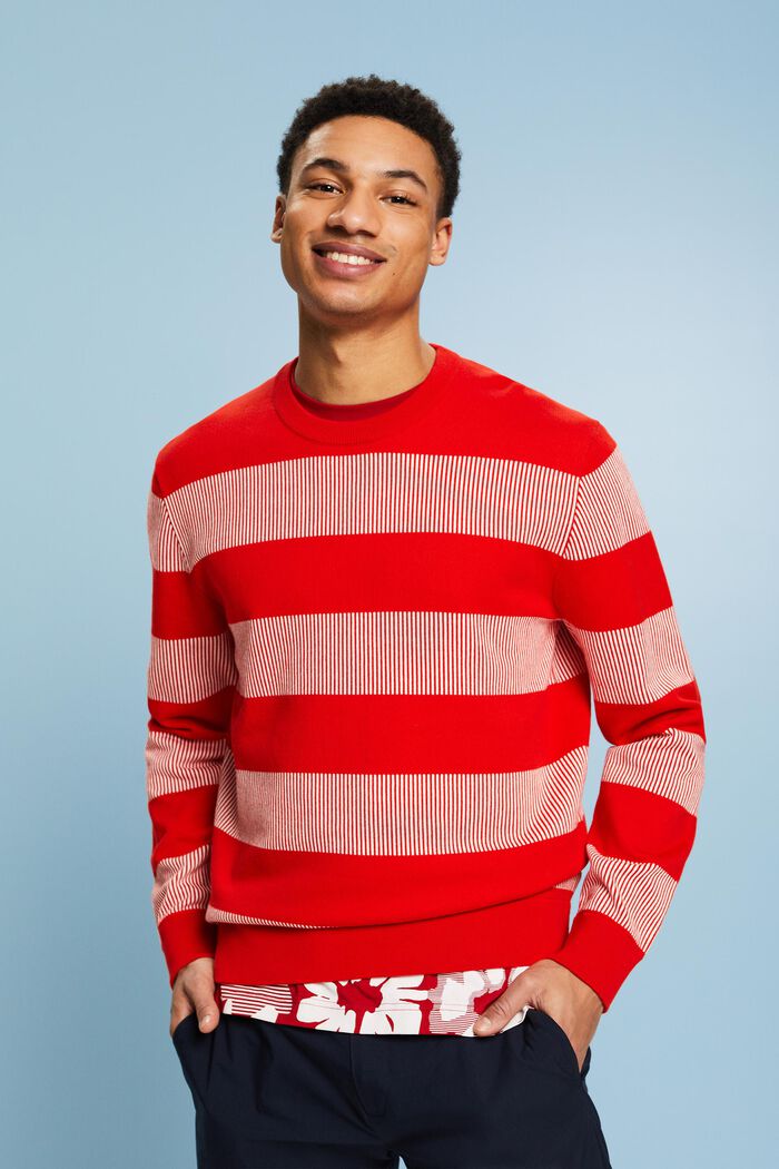 Sweter z prążkowanej dzianiny w paski, RED, detail image number 0