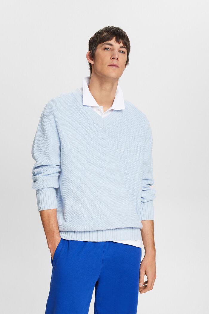 Bawełniany sweter z dekoltem w serek, LIGHT BLUE, detail image number 0