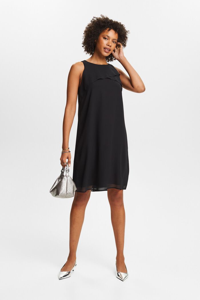 Sukienka mini bez rękawów z szyfonowej krepy, BLACK, detail image number 1