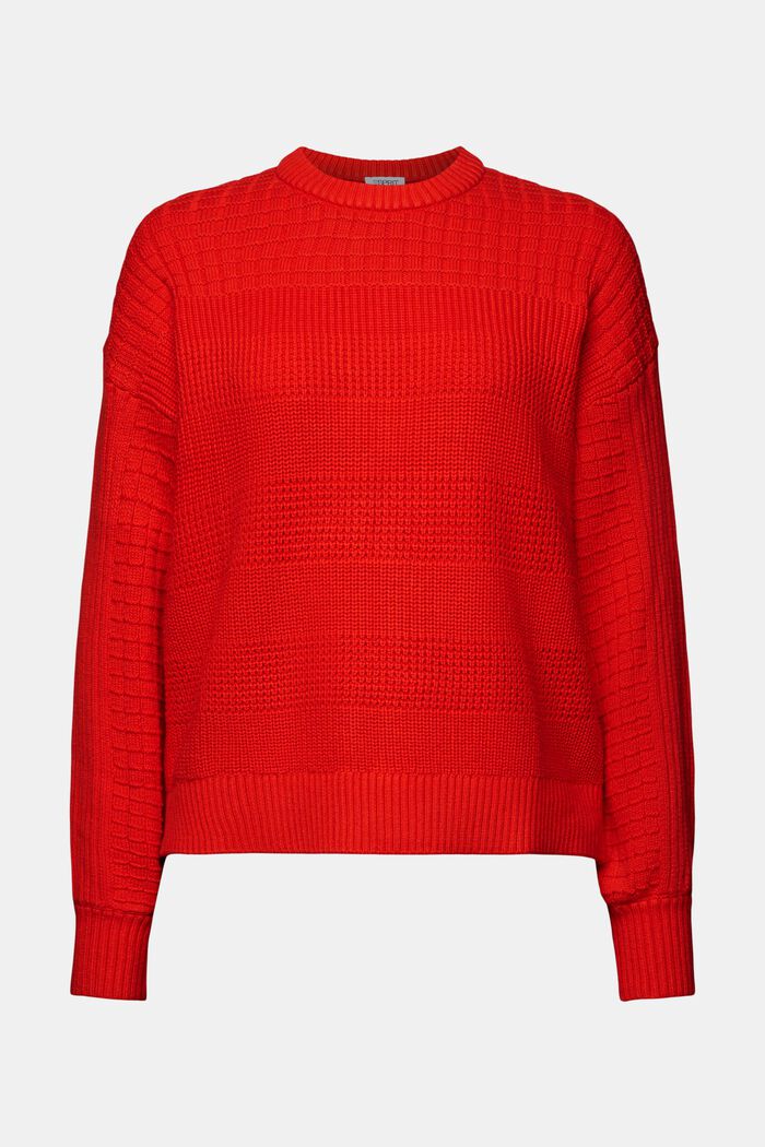 Fakturowany sweter z okrągłym dekoltem, RED, detail image number 6