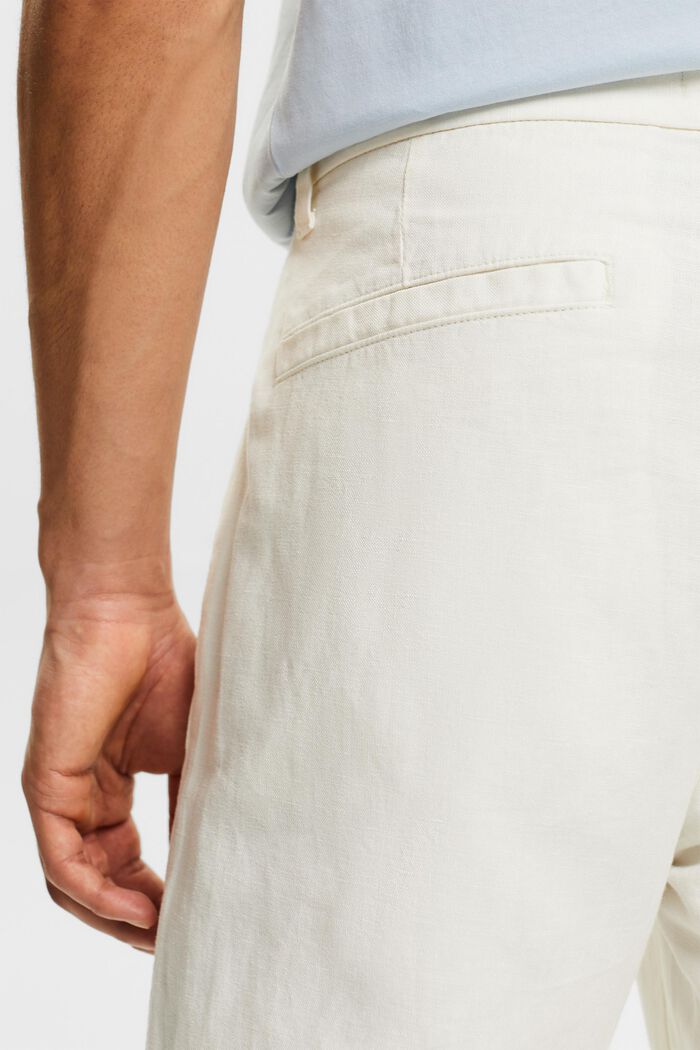 Spodnie o prostym kroju z lnu i bawełny, OFF WHITE, detail image number 3