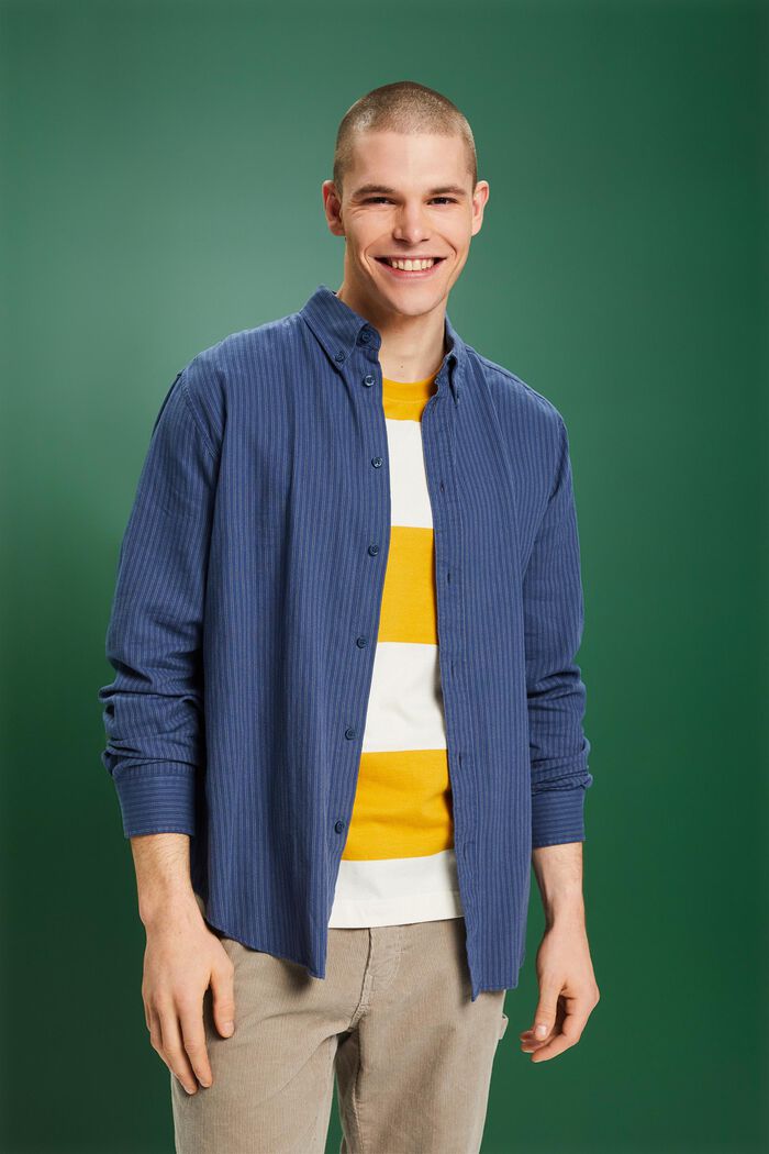 Flanelowa koszula z bawełny w prążki, GREY BLUE, detail image number 5