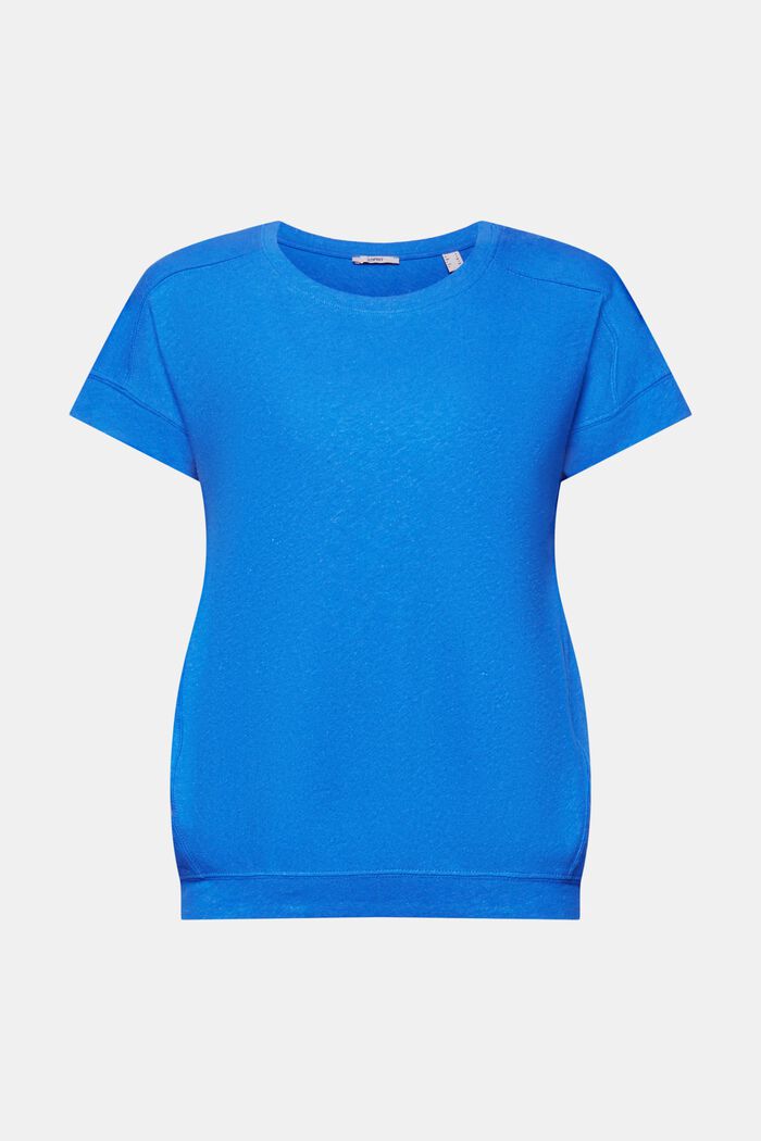 T-shirt z mieszanki bawełny i lnu, BRIGHT BLUE, detail image number 5