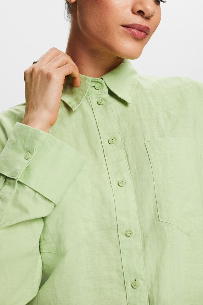 Bluzka koszulowa z lnu i bawełny, LIGHT GREEN, detail image number 3