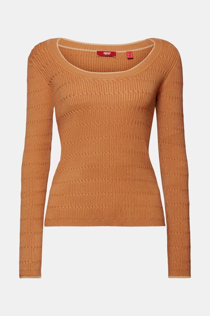 Dopasowany sweter w warkocze, CARAMEL, detail image number 6