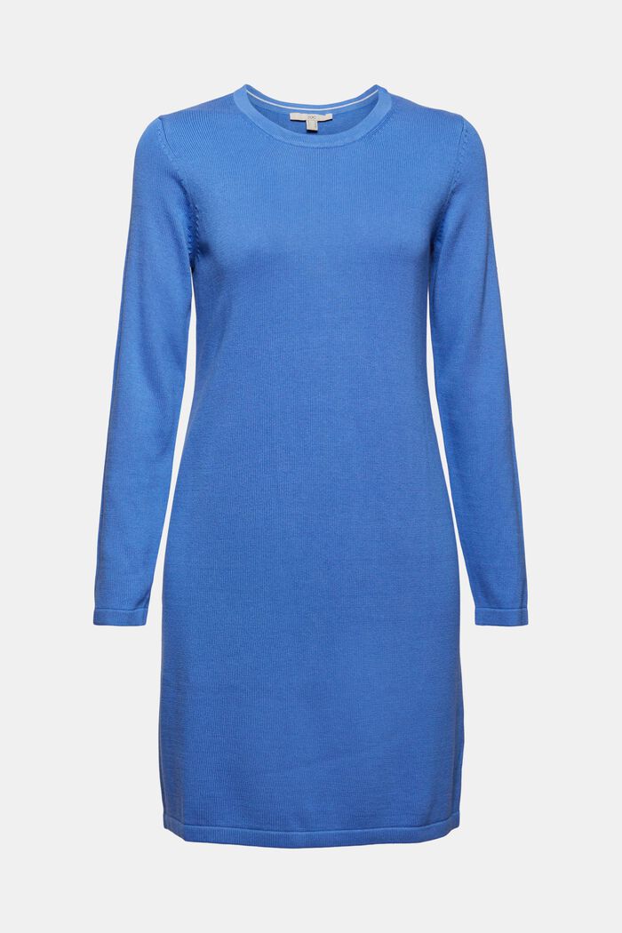Dzianinowa sukienka basic z mieszanki bawełny ekologicznej, BRIGHT BLUE, detail image number 0