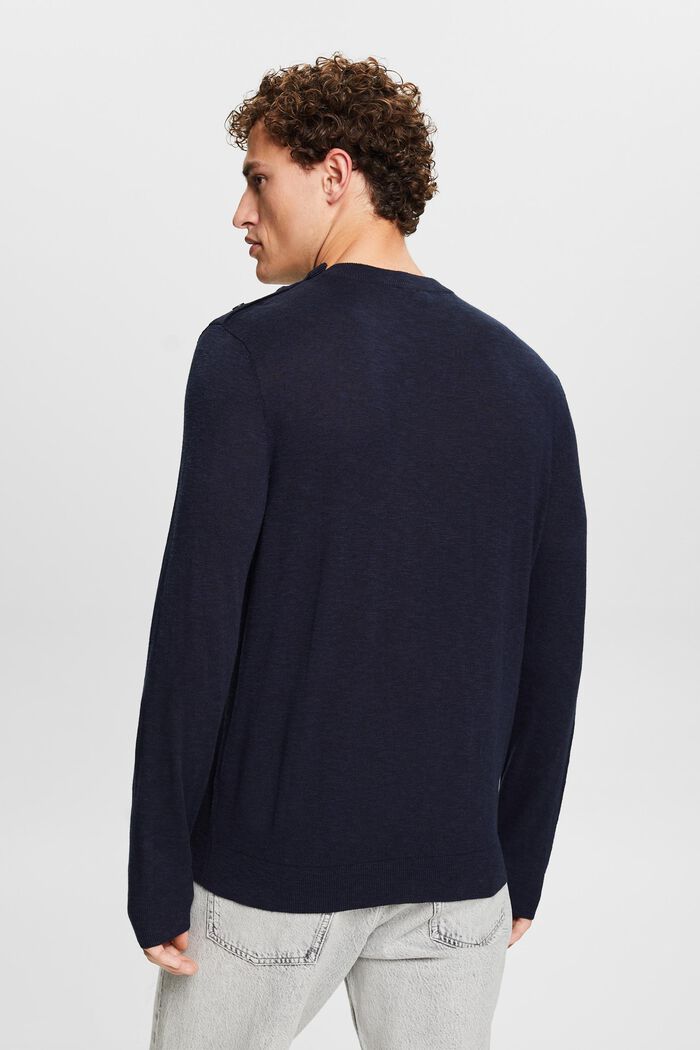 Sweter z okrągłym dekoltem z bawełny i lnu, NAVY, detail image number 2