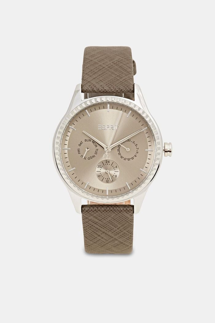 Zegarek wielofunkcyjny z paskiem ze skóry Saffiano, BROWN, detail image number 0