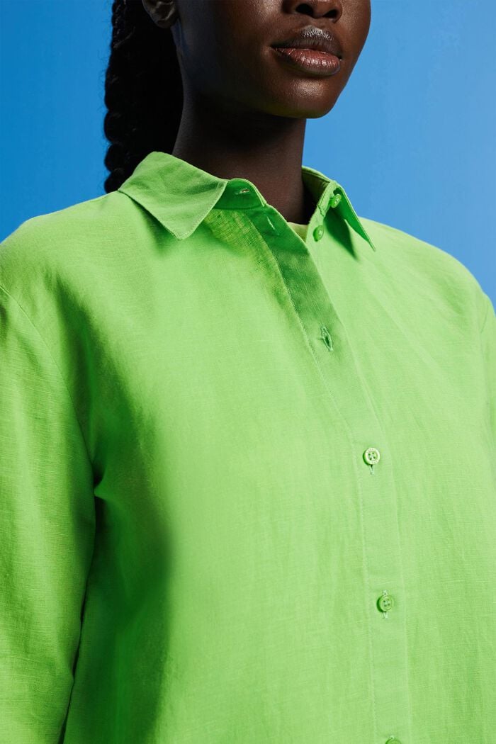 Koszula z mieszanki lnu i bawełny, GREEN, detail image number 2