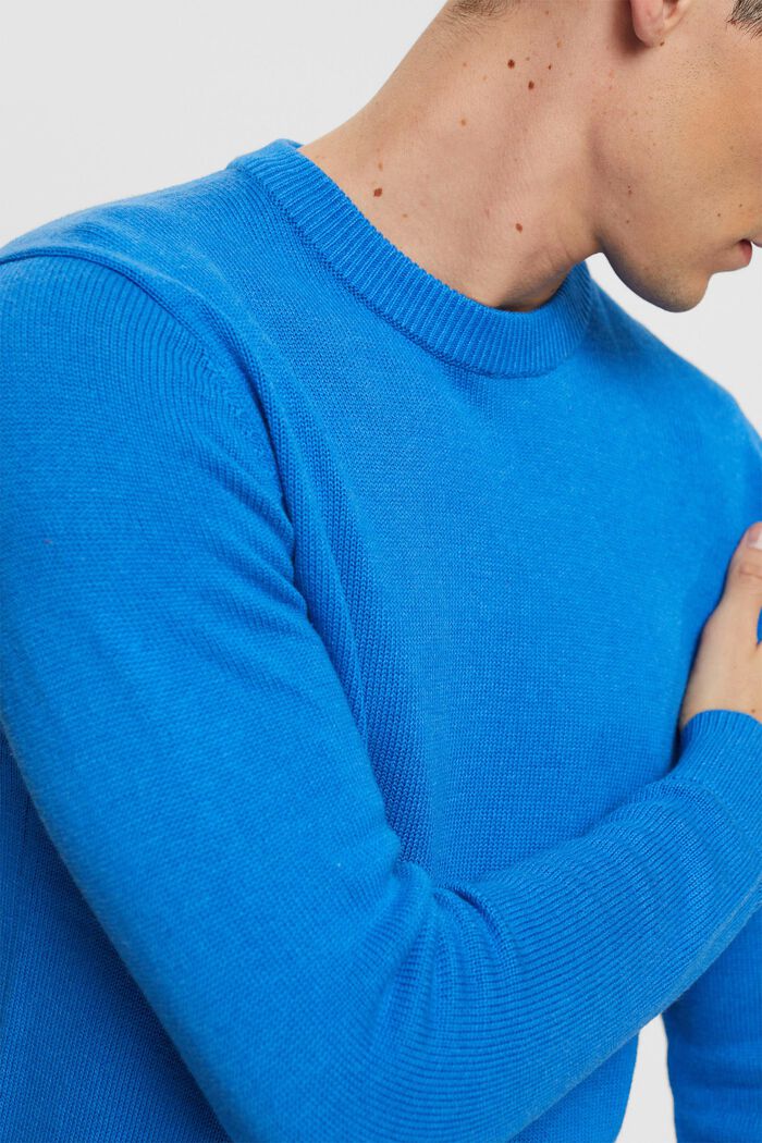 Dzianinowy sweter z ekologicznej bawełny, BRIGHT BLUE, detail image number 0