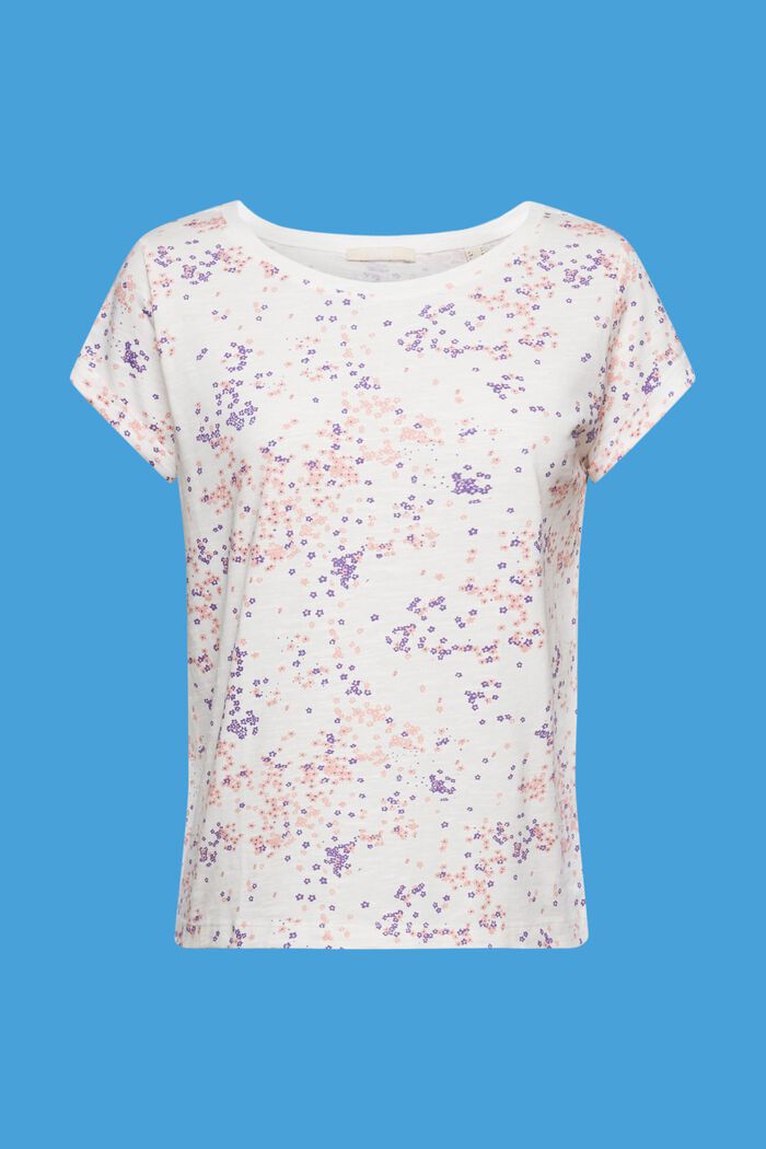 Bawełniany T-shirt z kwiatowym nadrukiem, OFF WHITE, detail image number 5