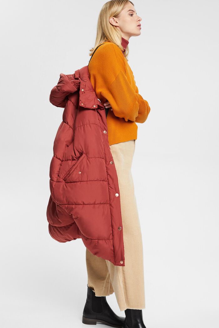 Pikowany płaszcz z odpinanym kapturem, TERRACOTTA, detail image number 5