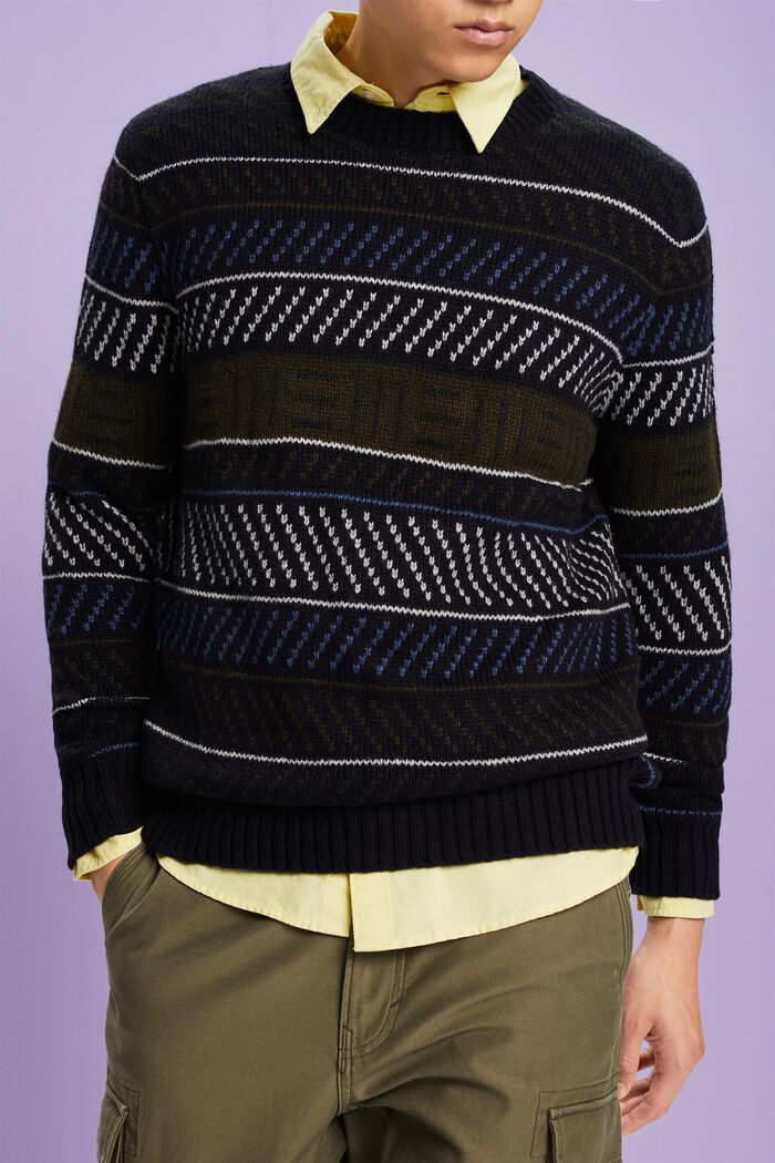 Wzorzysty sweter z mieszanki wełnianej, NAVY, detail image number 2