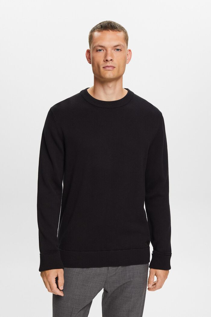 Sweter z okrągłym dekoltem z bawełny, BLACK, detail image number 0