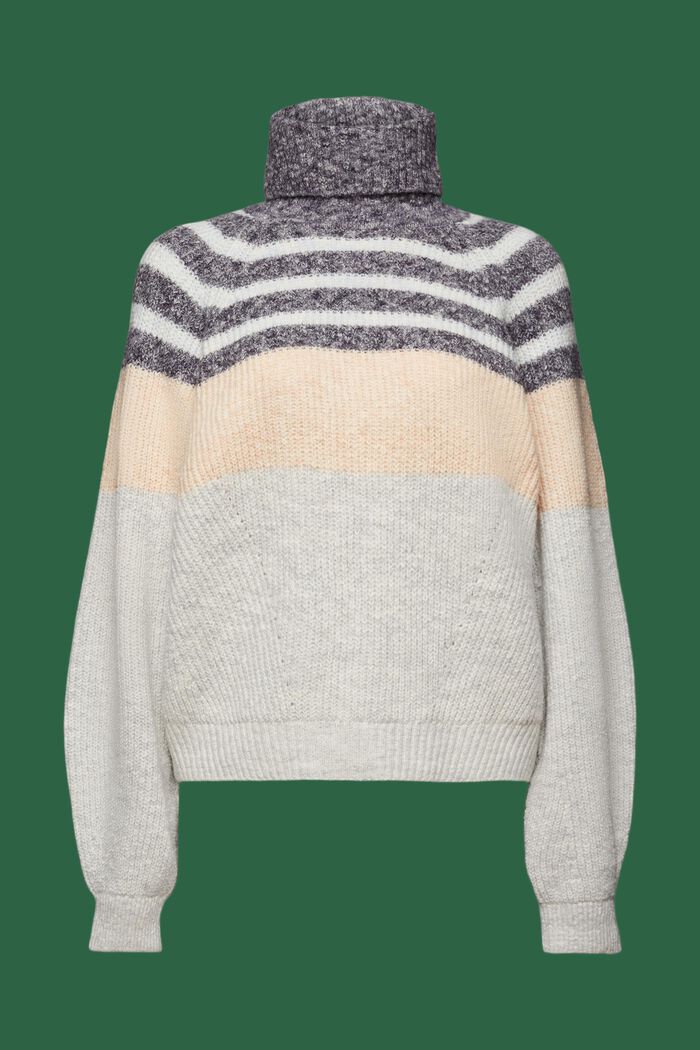 Pasiasty sweter z półgolfem z prążkowanej dzianiny, LIGHT GREY, detail image number 7