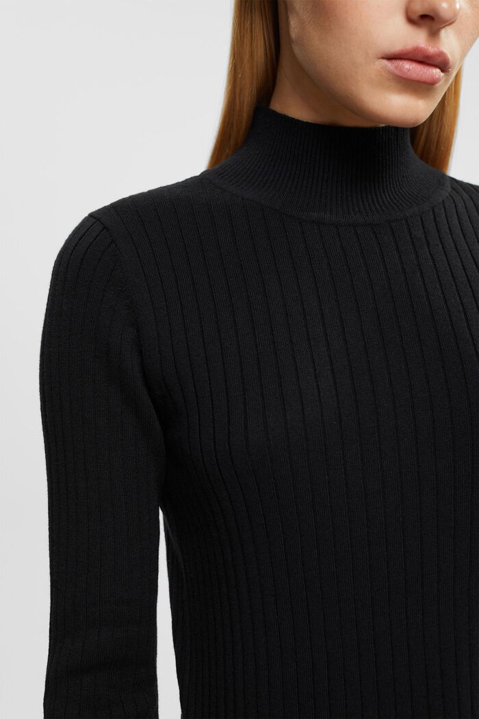 Sweter z prążkowanej dzianiny, BLACK, detail image number 0